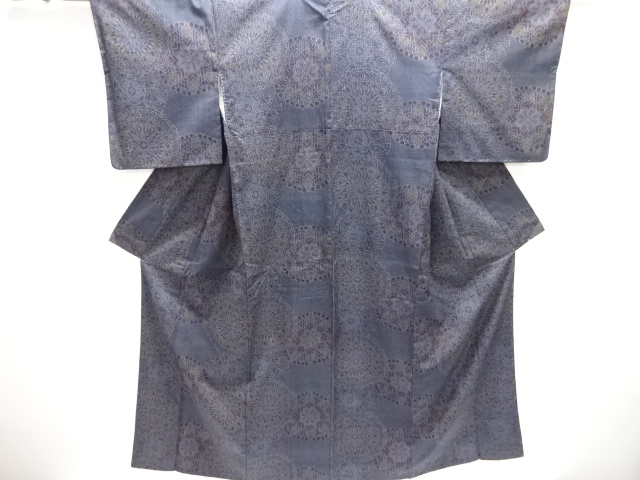 JAPANESE KIMONO / SILK / TSUMUGI / WOVEN FLORAL CREST